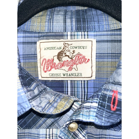 Vintage Classic Wrangler Shades of Blue Plaid Pearl Snap Shirt Men's Western - Picture 3 of 8